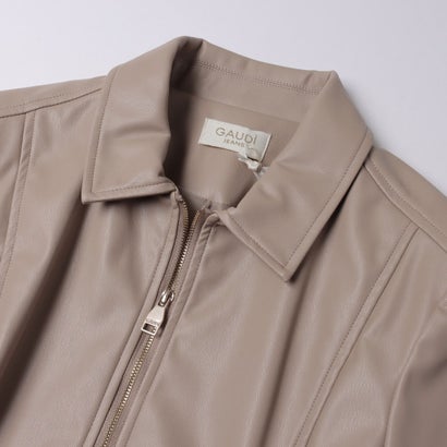 フェイクレザー ジップアップステンカラーブルゾン （BEIGE）｜詳細画像