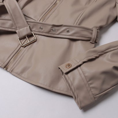 フェイクレザー ジップアップステンカラーブルゾン （BEIGE）｜詳細画像