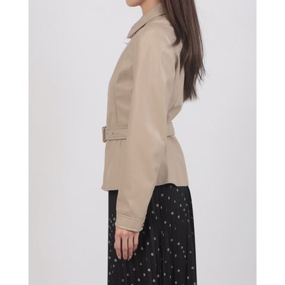 フェイクレザー ジップアップステンカラーブルゾン （BEIGE）｜詳細画像