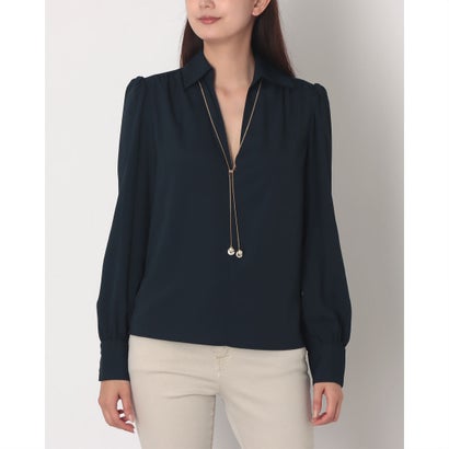ネックレスポイントスッキパーブラウス （NAVY）｜詳細画像