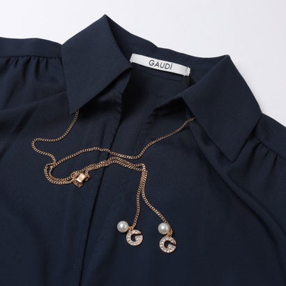 ネックレスポイントスッキパーブラウス （NAVY）｜詳細画像