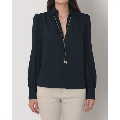 ネックレスポイントスッキパーブラウス （NAVY）｜詳細画像