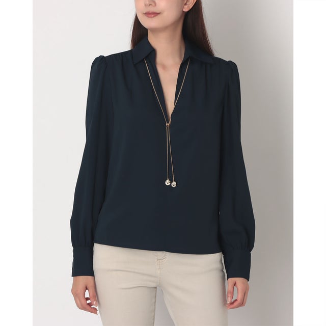 ネックレスポイントスッキパーブラウス （NAVY）