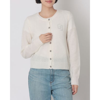ロゴビジューポイントクルーネックカーディガン （WHITE）｜詳細画像