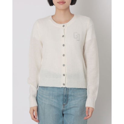 ロゴビジューポイントクルーネックカーディガン （WHITE）｜詳細画像