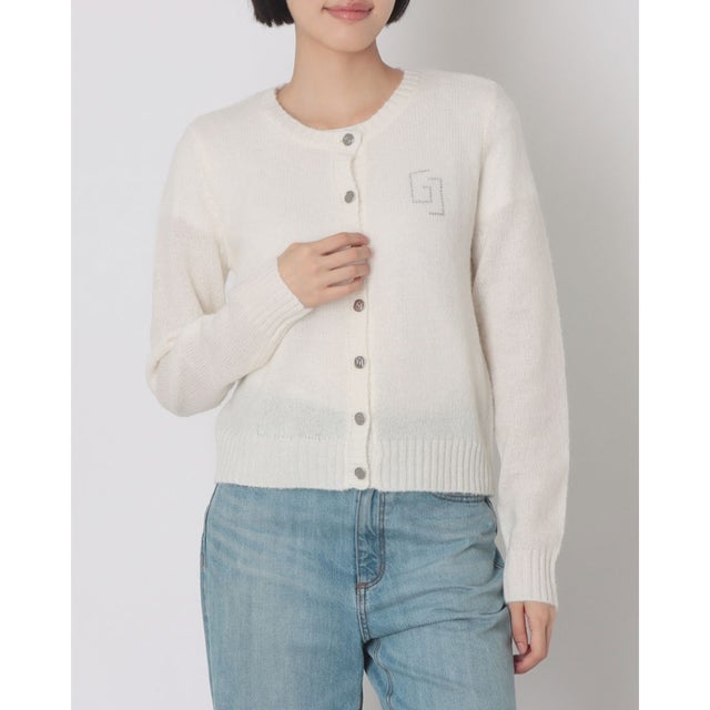 ロゴビジューポイントクルーネックカーディガン （WHITE）