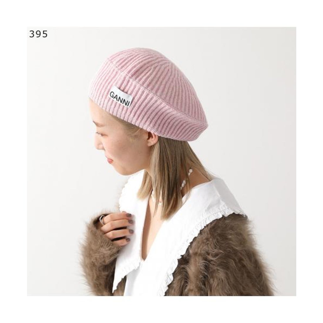 ガニー GANNI GANNI ベレー帽 Structured Rib Beret ニット ロゴ