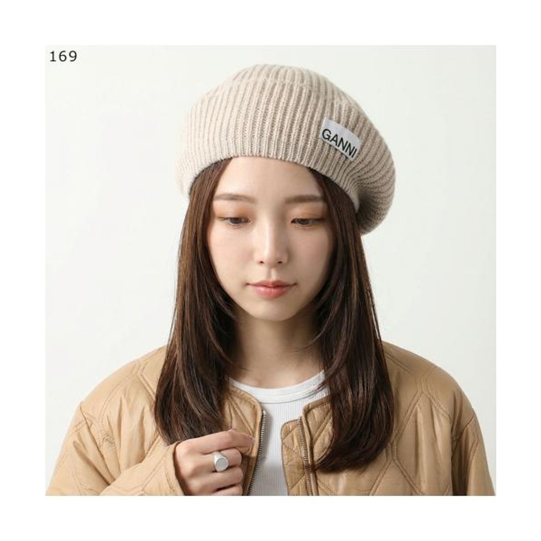 ガニー GANNI GANNI ベレー帽 Structured Rib Beret ニット ロゴ