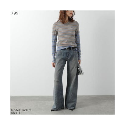GANNI 長袖 カットソー A1040472 ボーダー リブ レイヤード （799/Strong-Blue）｜詳細画像
