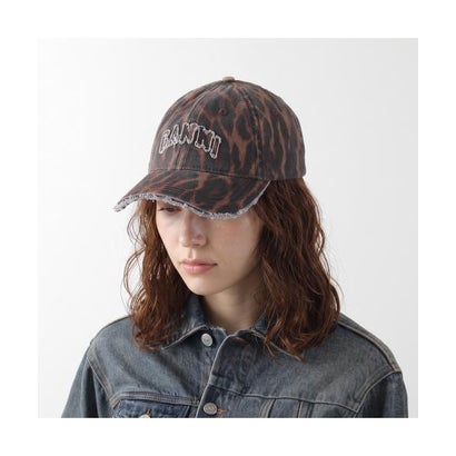 GANNI キャップ Printed Washed Cotton Ocelot Leopard B3020268 （ZZB/Rawhide）｜詳細画像