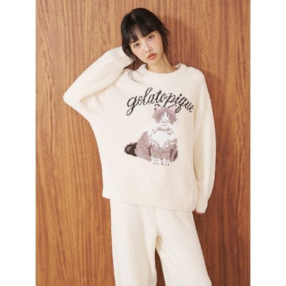 【ONLINE限定】ベビモコキャットジャガードプルオーバー&ロングパンツセット （NVY）｜詳細画像