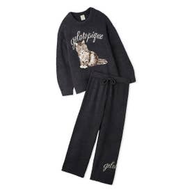 【ONLINE限定】ベビモコキャットジャガードプルオーバー&ロングパンツセット （NVY）
