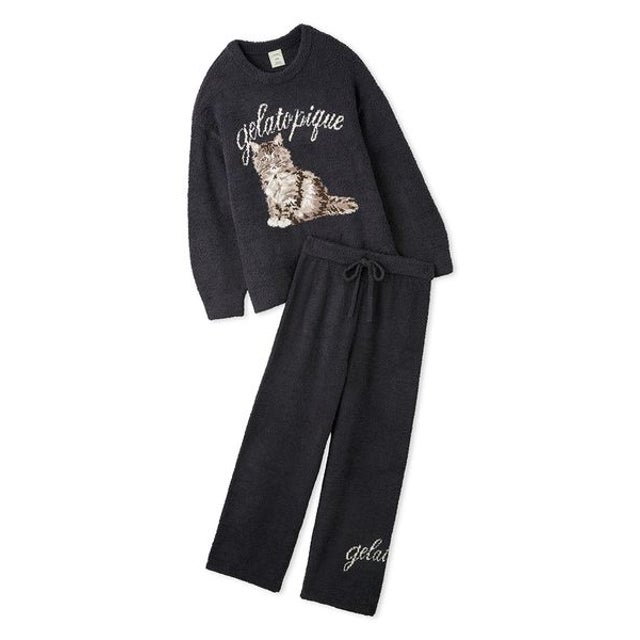 【ONLINE限定】ベビモコキャットジャガードプルオーバー&ロングパンツセット （NVY）