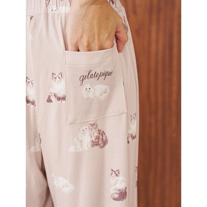 キャット柄ロングパンツ （BEG）｜詳細画像