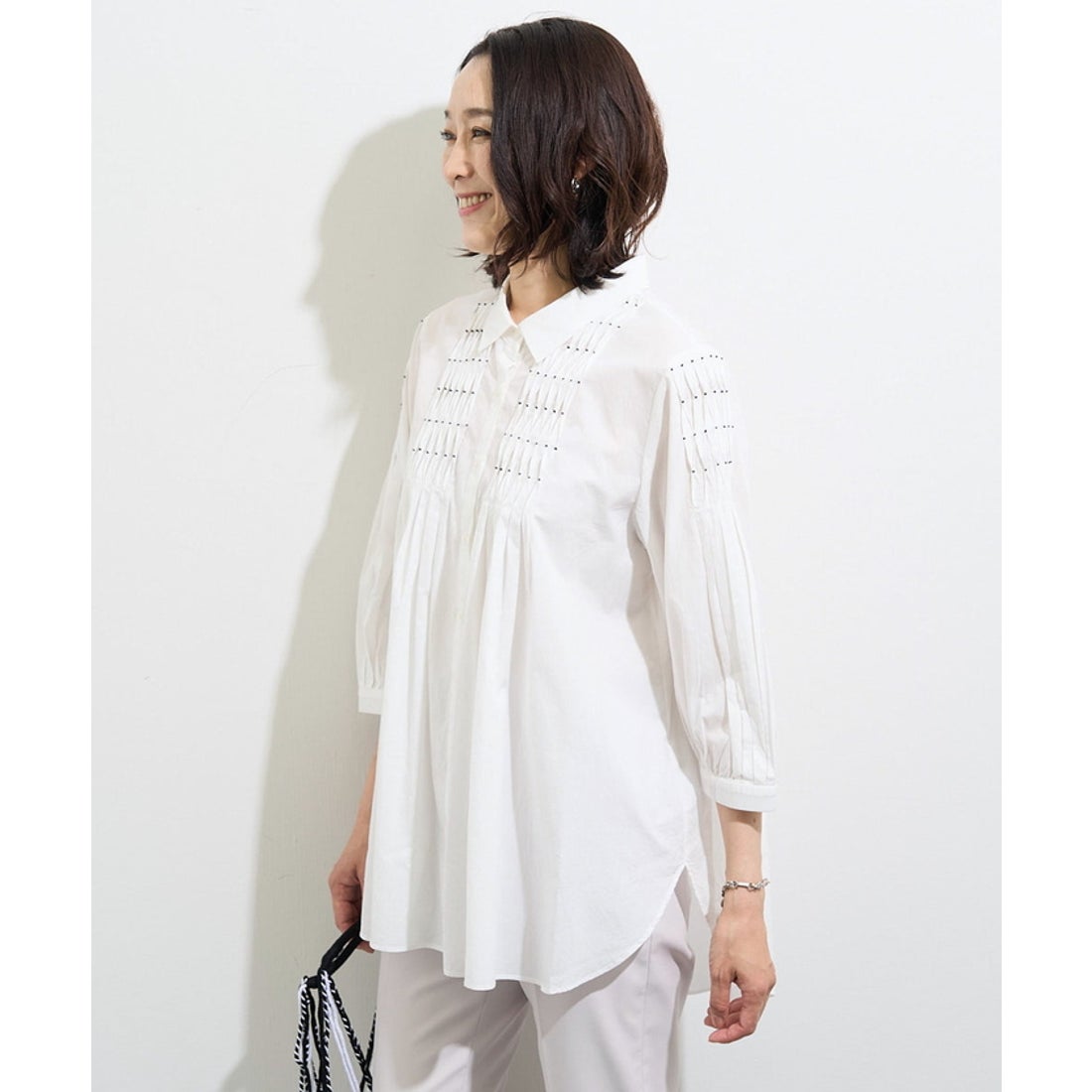 ジョルジュ・レッシュ GEORGES RECH [インド製]配色スモッキング7分袖