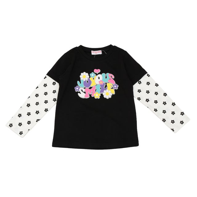 袖フェイクレイヤード 長袖Tシャツ （BLACK）