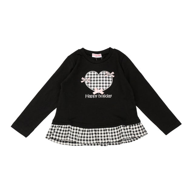 裾フリル 長袖Tシャツ （BLACK）