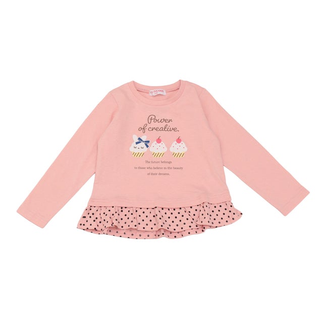 裾フリル 長袖Tシャツ （PINK）