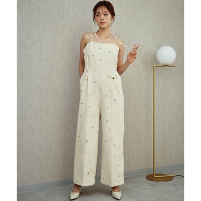 モチーフ刺繍 キャミソール ワイドパンツ オールインワン 結婚式 パーティードレス オケージョンドレス お呼ばれ 二次会 成人式 同窓会 謝恩会 （アイボリー）｜詳細画像