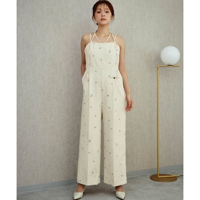 モチーフ刺繍 キャミソール ワイドパンツ オールインワン 結婚式 パーティードレス オケージョンドレス お呼ばれ 二次会 成人式 同窓会 謝恩会 （アイボリー）｜詳細画像