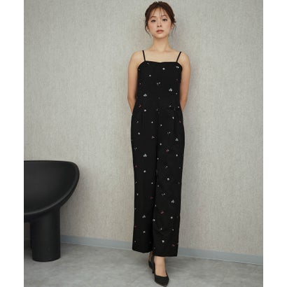 モチーフ刺繍 キャミソール ワイドパンツ オールインワン 結婚式 パーティードレス オケージョンドレス お呼ばれ 二次会 成人式 同窓会 謝恩会 （ブラック）｜詳細画像