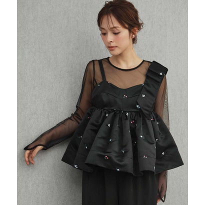 ガール GIRL ボリュームリボンペプラムセットアップドレス 2点セット セパレート 結婚式 パンツスタイル パーティードレス オケージョンドレス お呼ばれ 二次会 成人式 同窓会 謝恩会 七五三 （ブラックミックス）｜詳細画像