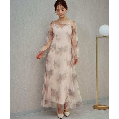 マルチウェイボリュームチュールドレス シアーチュールフリルビスチェ 花柄 3点セット 結婚式 ワンピース パーティードレス オケージョンドレス お呼ばれ 二次会 成人式 同窓会 謝恩会 （ライトオレンジ）｜詳細画像