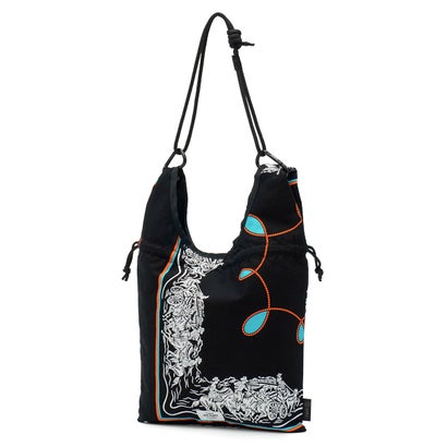 ショルダーバッグ ブランド redad and fluffy×SML マルシェバッグ バンダナ柄 巾着バッグ 日本製 A5 2WAY RAPHINHA BANDANNA ECO BAG 463S2 （BLACK）｜詳細画像