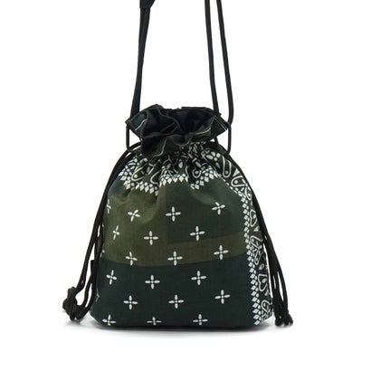 ショルダーバッグ レディース メンズ おしゃれ 軽量 redad and fluffy×SML 日本製 RAPHINHA BANDANNA DRAWSTRINGS SHOULDER 463S3 （BLACK）｜詳細画像