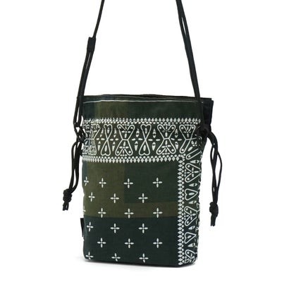ショルダーバッグ レディース メンズ おしゃれ 軽量 redad and fluffy×SML 日本製 RAPHINHA BANDANNA DRAWSTRINGS SHOULDER 463S3 （BLACK）｜詳細画像