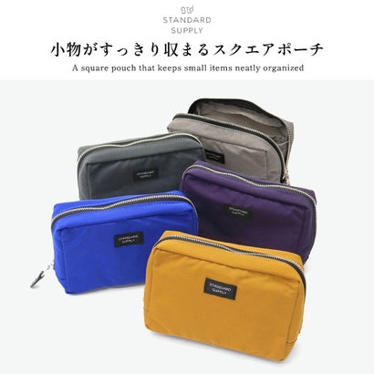 正規取扱店 ポーチ メンズ レディース 小物入れ かわいい 軽量 軽い おしゃれ シンプル スクエア型 横型 小さめ カジュアル コンパクト 日本製 SIMPLICITY SQUARE POUCH M （ダークブラウン）｜詳細画像
