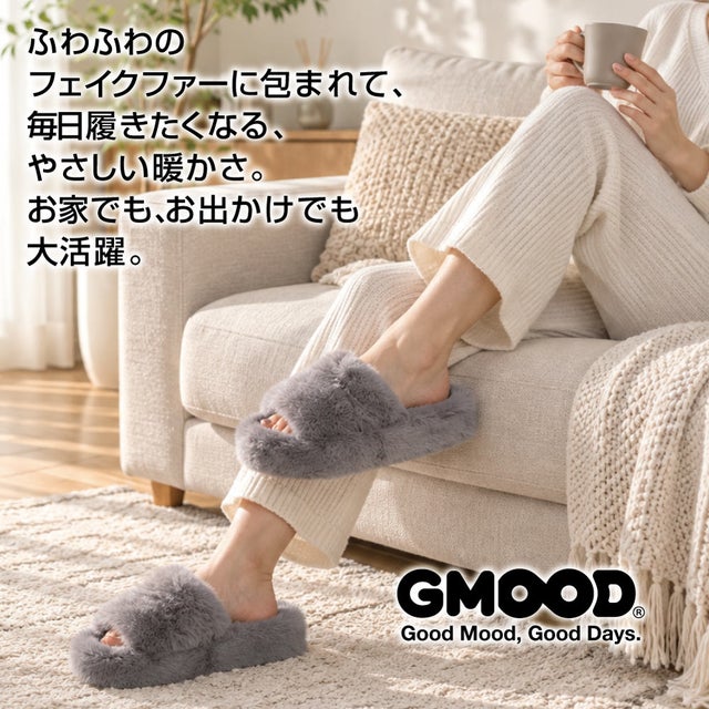 ムートン風 サンダル レディース 厚底 ボア ふわもこ オープントゥ スリッパ GM-411 アイボリー M(23.0-23.5cm) （アイボリー）