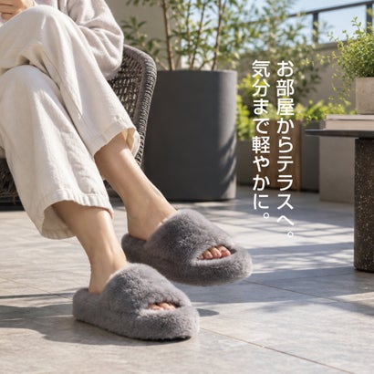 ジームード ムートン風 サンダル レディース 厚底 ボア ふわもこ オープントゥ スリッパ GM-411 パープル M(23.0-23.5cm) （パープル）｜詳細画像