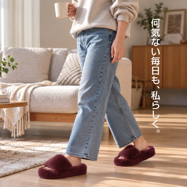 ムートン風 サンダル レディース 厚底 ボア ふわもこ オープントゥ スリッパ GM-411 パープル M(23.0-23.5cm) （パープル）