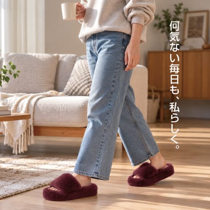 ジームード ムートン風 サンダル レディース 厚底 ボア ふわもこ オープントゥ スリッパ GM-411 コーヒー M(23.0-23.5cm) （コーヒー）｜詳細画像