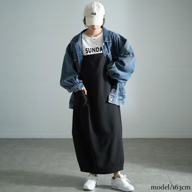 バックタックコクーンジャンパースカート （ブラック）