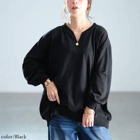 リブ切り替えキーネックプルオーバー （ブラック）