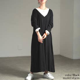 重ね着風Vネックワンピース （ブラック）