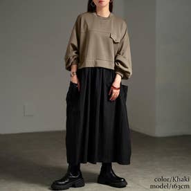 異素材ドッキングロングワンピース （カーキ）