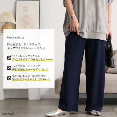 フロントタックワイドパンツ （ブラック）｜詳細画像