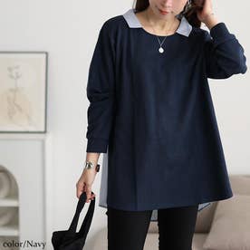 バックフリル異素材切替チュニック （ネイビー）