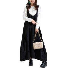 Aラインサロペットワンピース 【大きいサイズ】 （ブラック）