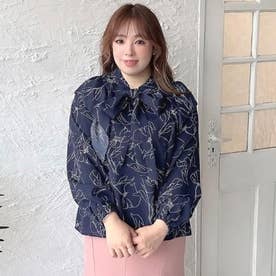 パラスパレス長袖ブラウス小花柄 ネイビー 公認販売店