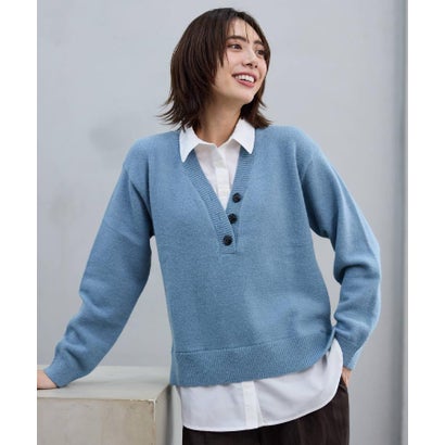 グローブ grove シャツレイヤード風ドッキングニットプルオーバー （ベージュ(052)）｜詳細画像