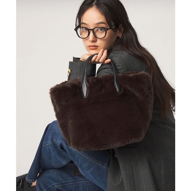 F/FUR TOTE WITH POUCH （DK.BROWN）