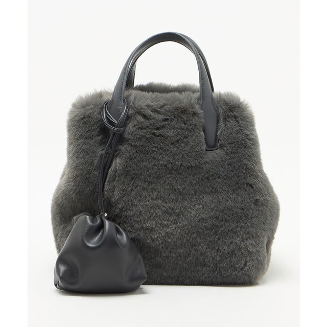 F/FUR TOTE WITH POUCH （DK.GRAY）