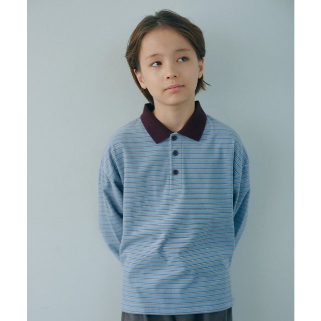 起毛フライス ボーダー 襟付き ロングスリーブ / キッズ 100cm-160cm （LT.BLUE）