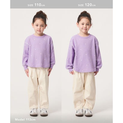 ハート ワッフル ロングスリーブ Tシャツ / キッズ 100cm-160cm （LILAC）｜詳細画像