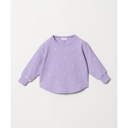 ハート ワッフル ロングスリーブ Tシャツ / キッズ 100cm-160cm （LILAC）｜詳細画像