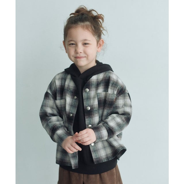 【別注】＜UNIVERSAL OVERALL＞Vネック チェック カーディガン / キッズ 100cm-130cm （DK.GRAY）